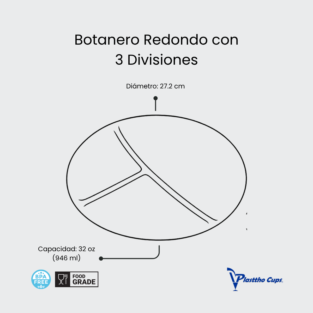Botanero Redondo con 3 Divisiones